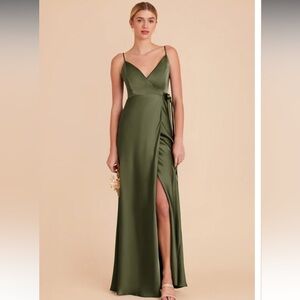 Birdy Grey Olive Green Asymmetrical Slit Gown